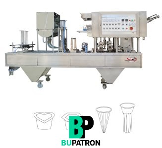ماكينة أفقية حجمية ( تعبئة + غلق ) الأكواب نيوماتيك – اوتوماتيك